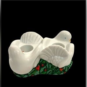 1993 Avon 2 Turtle Doves Taper Candle Holder Christmas